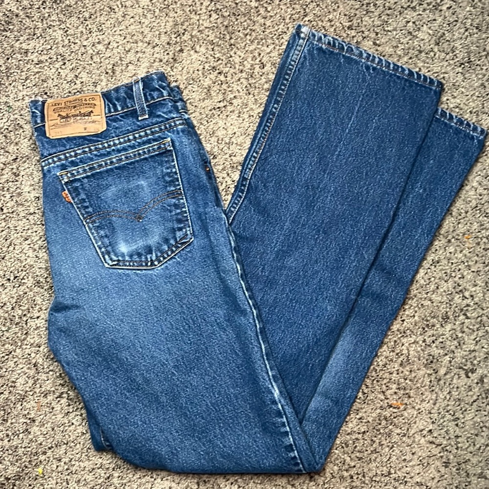 VTG 70s Orange Tab Levis Bootcut 517 Dark Wash Denim Jeans 33/34